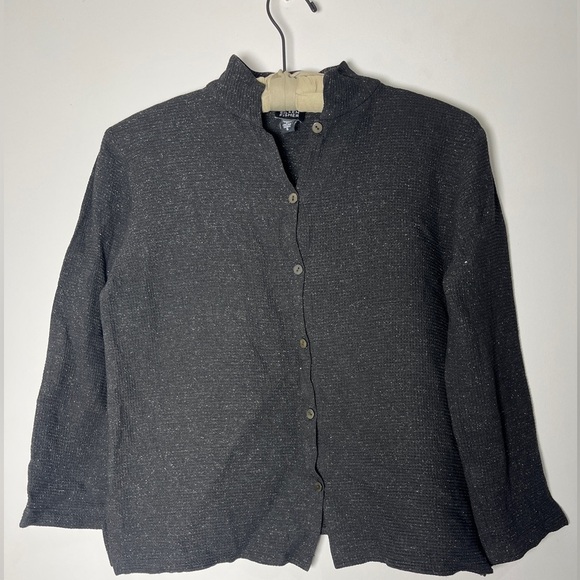 Eileen Fisher Italian Made Waffle Knit Button Front Silk & Viscose Blend Top - Picture 5 of 10
